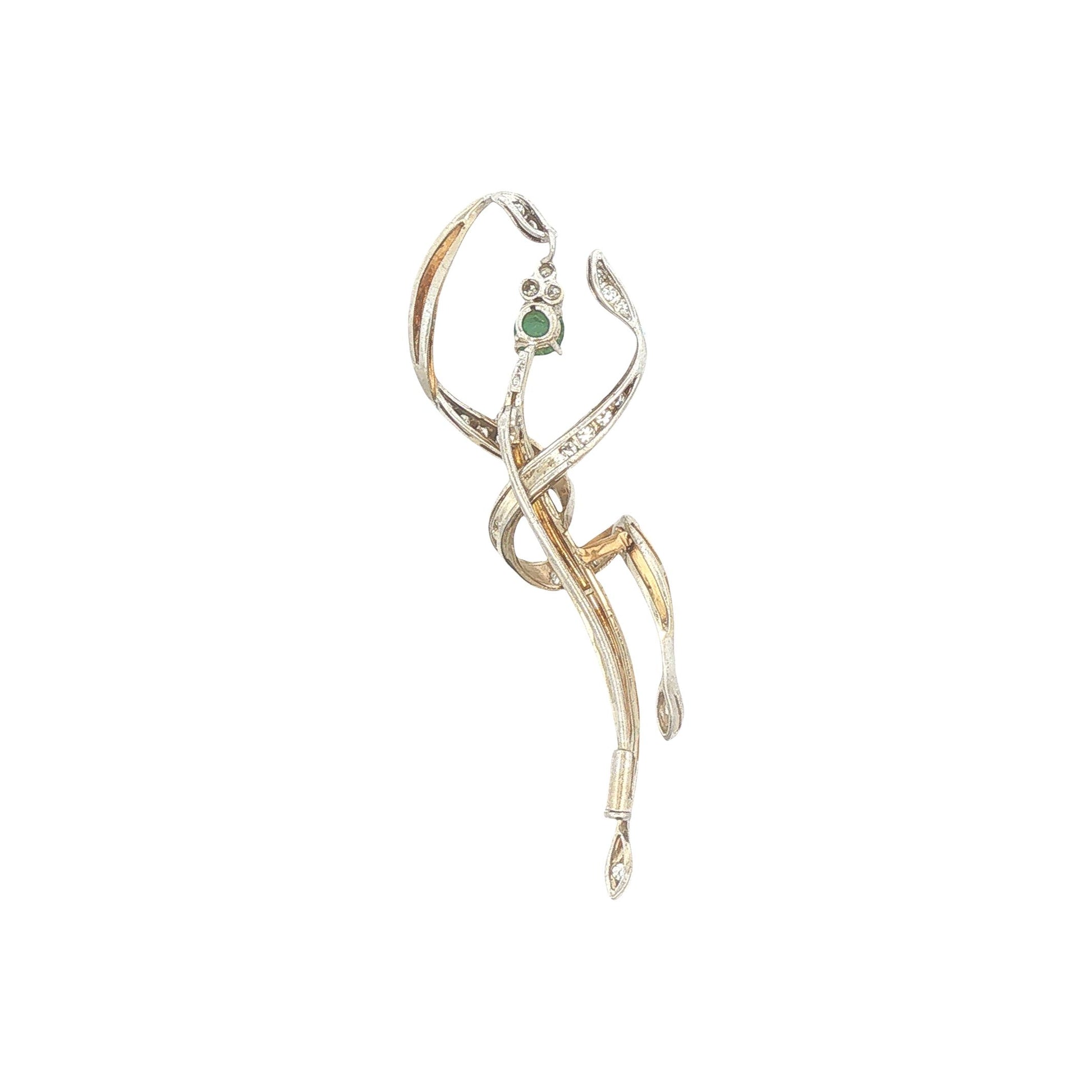 18K Gold Emerald and Diamond Dancer Brooch