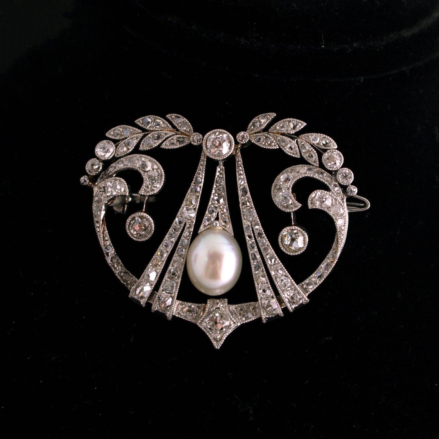 Edwardian Diamond and Pearl Brooch