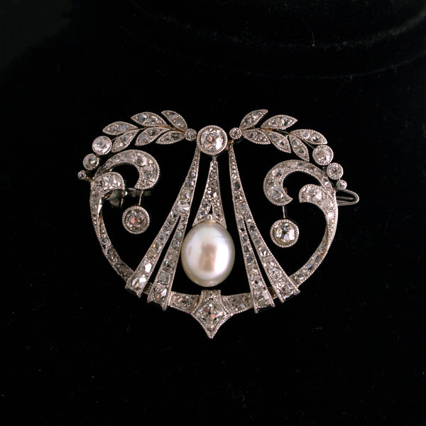 Edwardian Diamond and Pearl Brooch