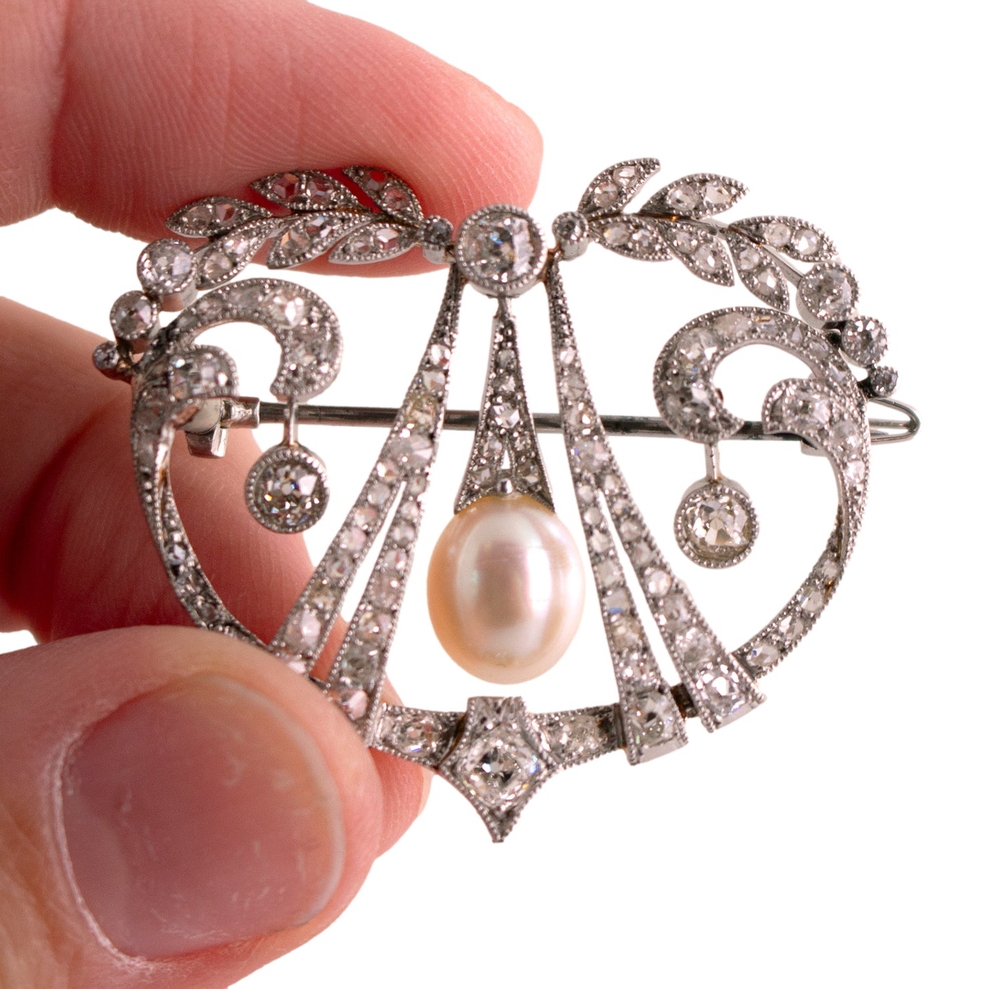 Edwardian Diamond and Pearl Brooch