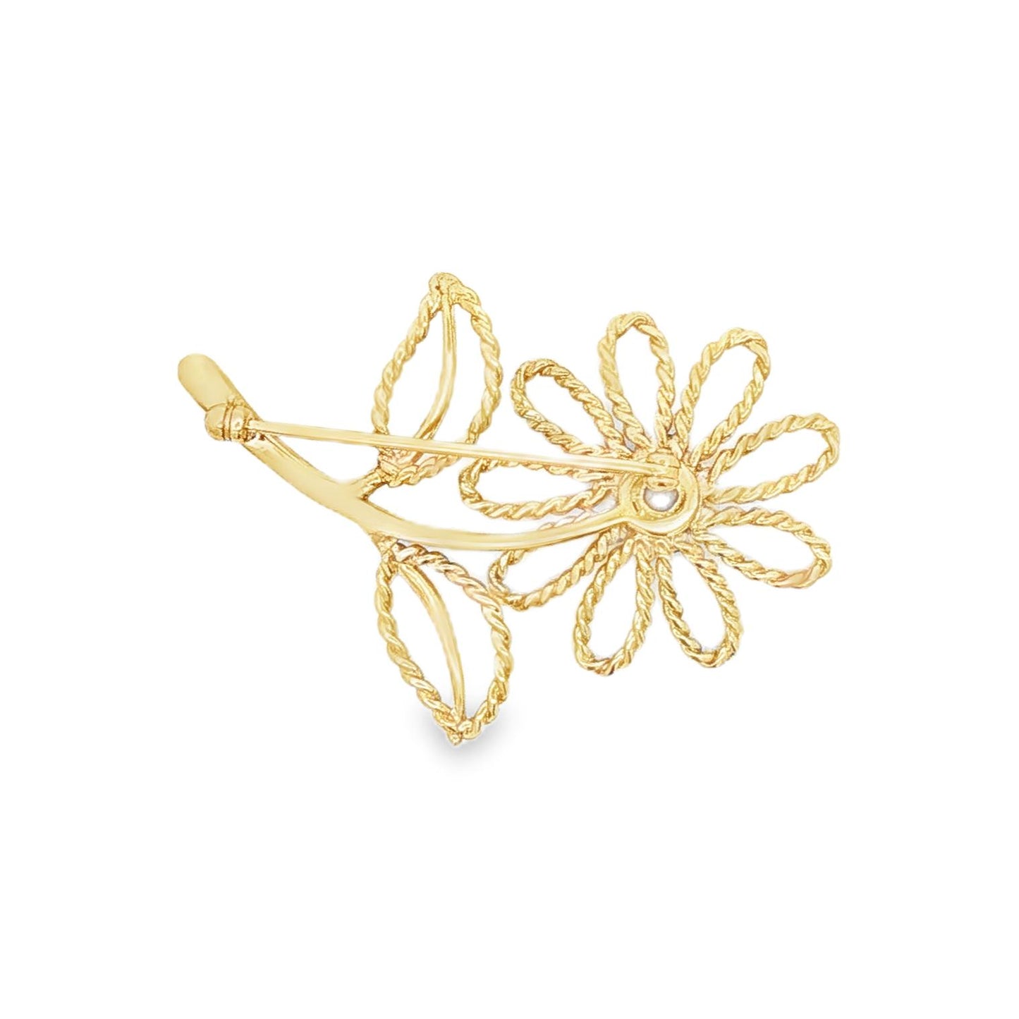 14K Gold Sapphire and Diamond Flower Brooch