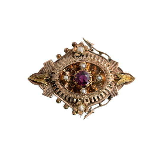 Victorian Garnet and Seed Pearl Brooch