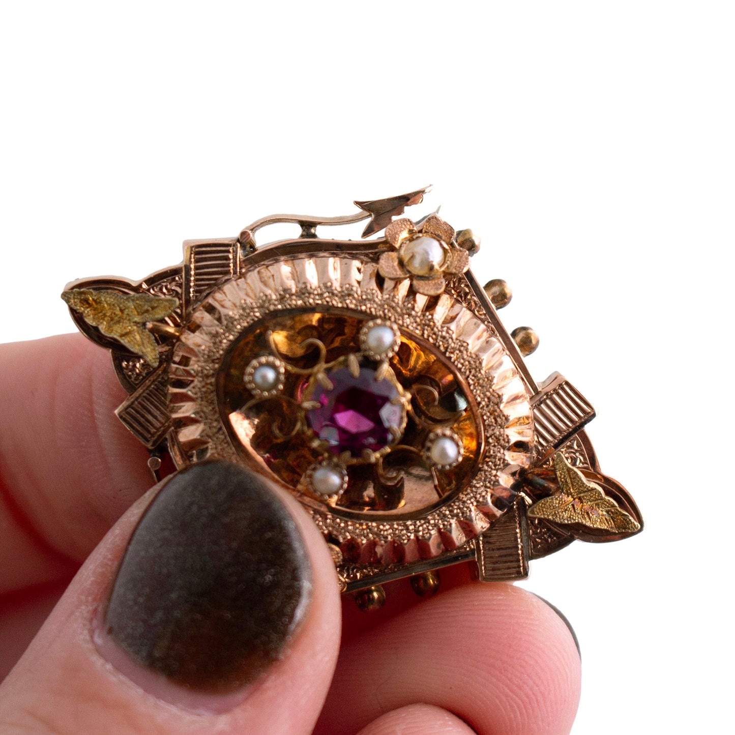 Victorian Garnet and Seed Pearl Brooch