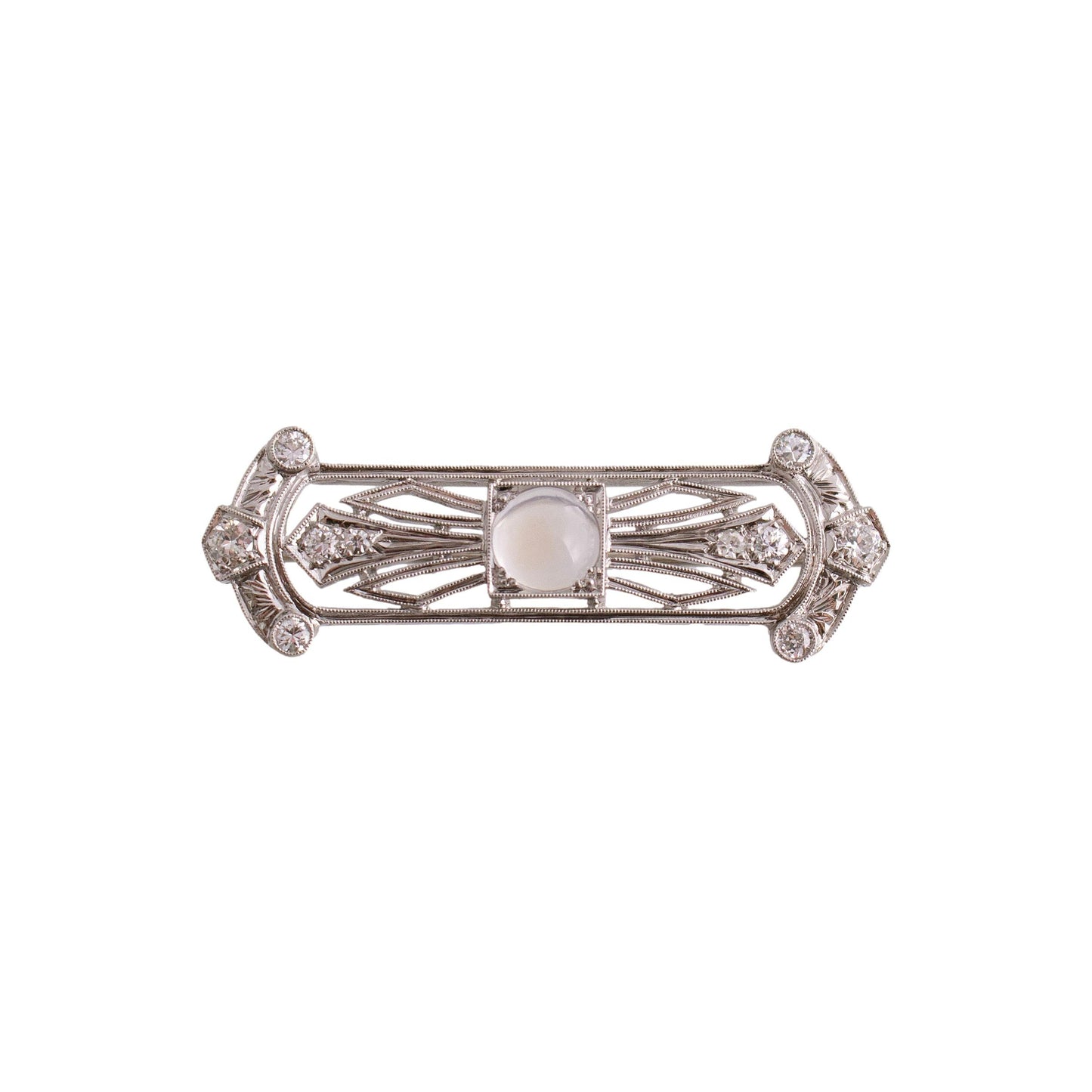 Art Deco Moonstone and Diamond Filigree Bar Brooch