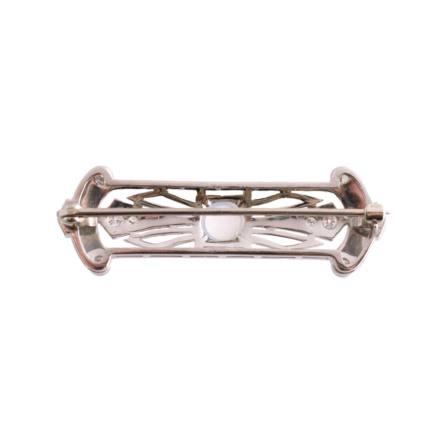 Art Deco Moonstone and Diamond Filigree Bar Brooch
