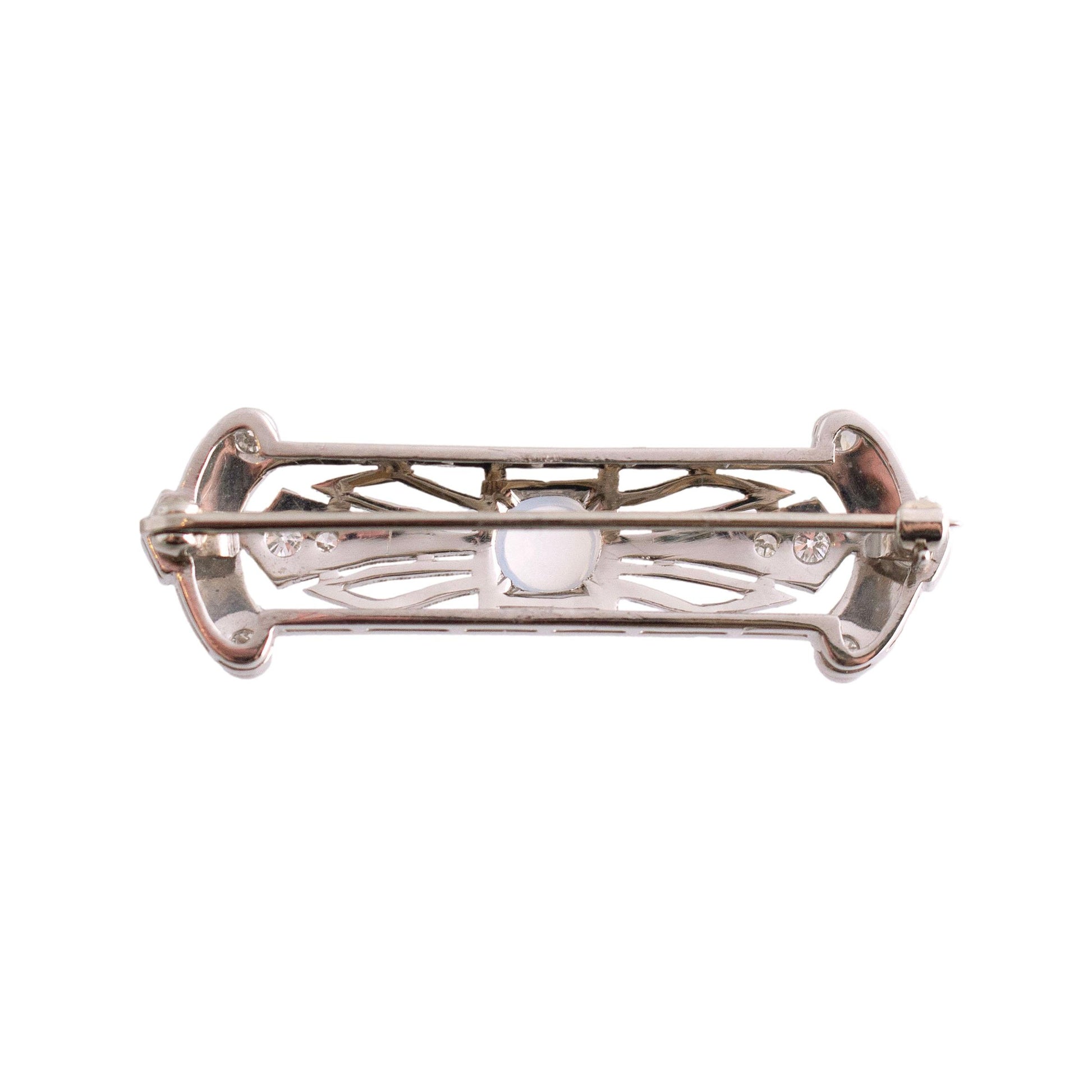 Art Deco Moonstone and Diamond Filigree Bar Brooch