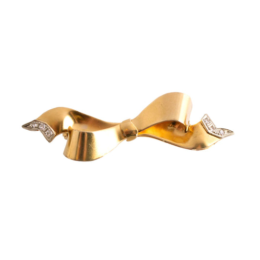 Retro Yellow Gold Bow Brooch