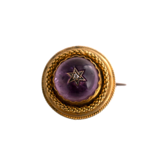 14K Gold Amethyst Cabochon Star Brooch