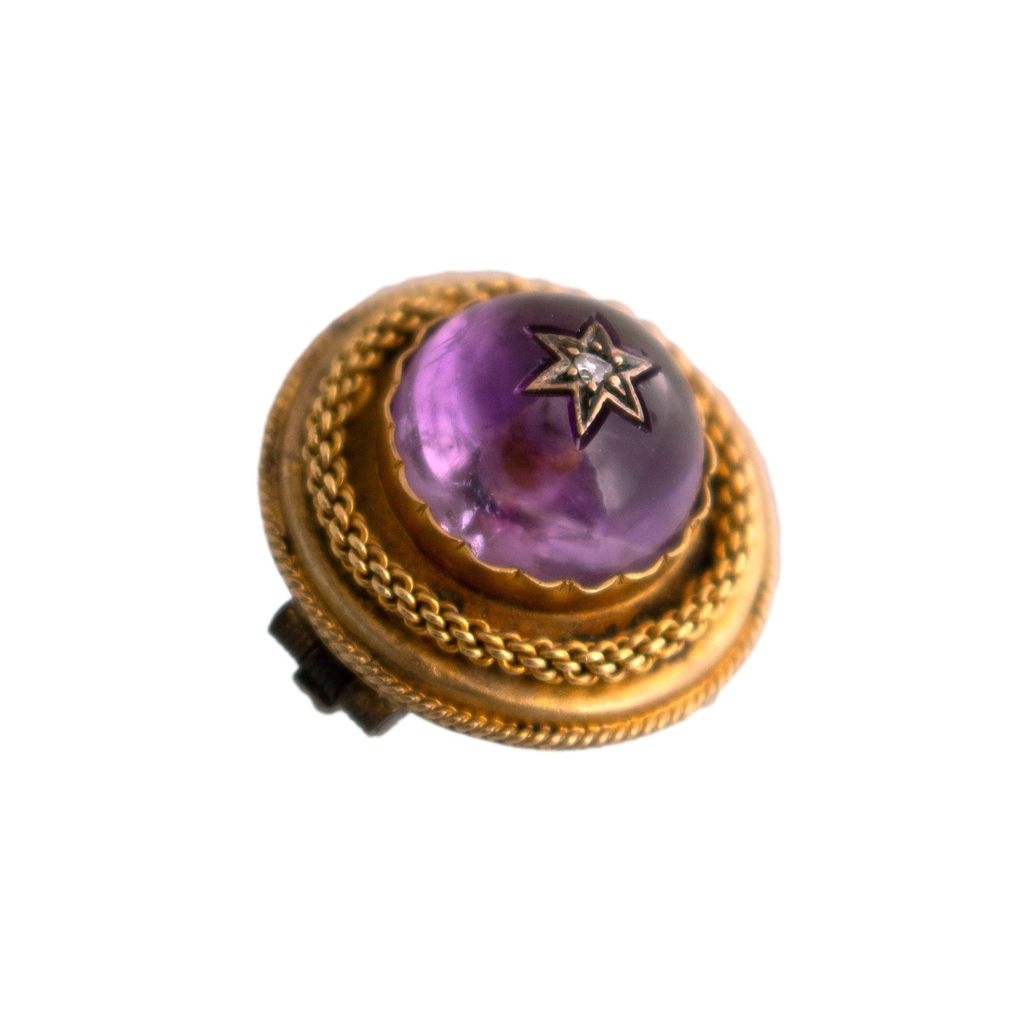 14K Gold Amethyst Cabochon Star Brooch