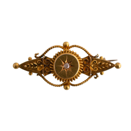 15K Gold Antique Ornate Bar Brooch