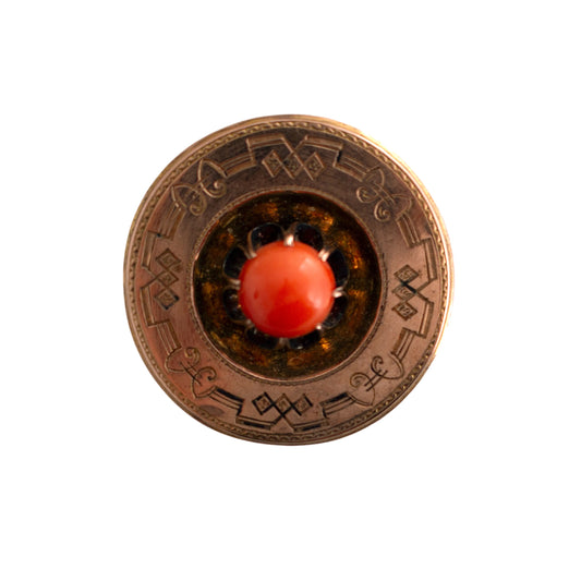 14K Gold Coral Circle Brooch