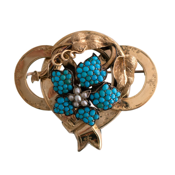 Victorian Seed Pearl and Turquoise Brooch