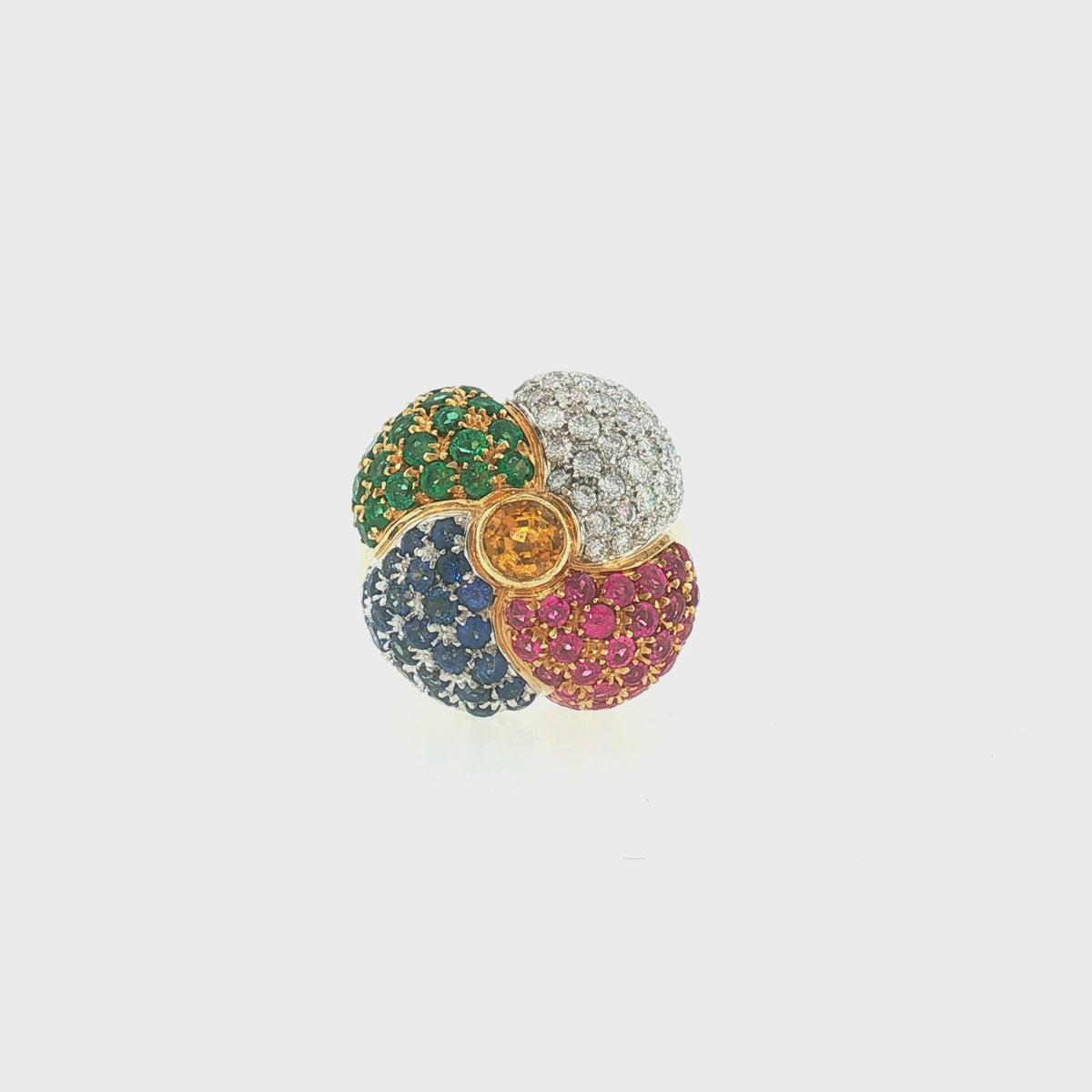 Late 20th-Century 18 Karat Natural Ruby, Sapphire, Emerald and Diamond Ring