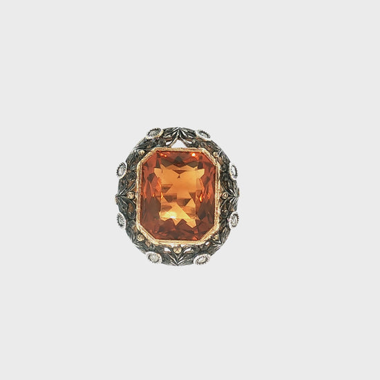 Early 20th-Century Silver Over 16 Karat Gold Citrine and Diamond Ring