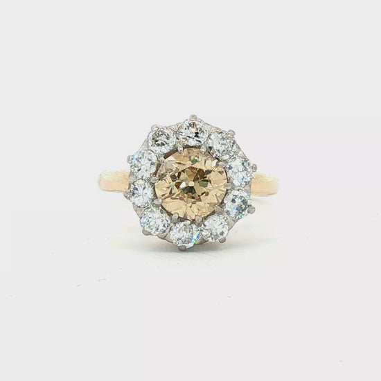 Victorian natural brown and white diamond cluster ring