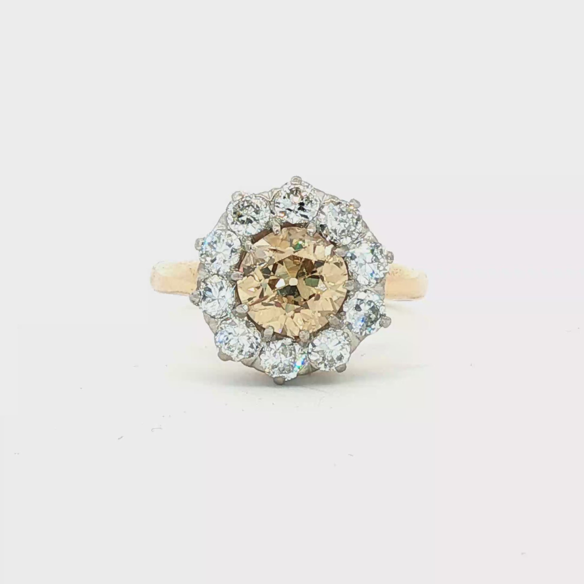 Victorian natural brown and white diamond cluster ring