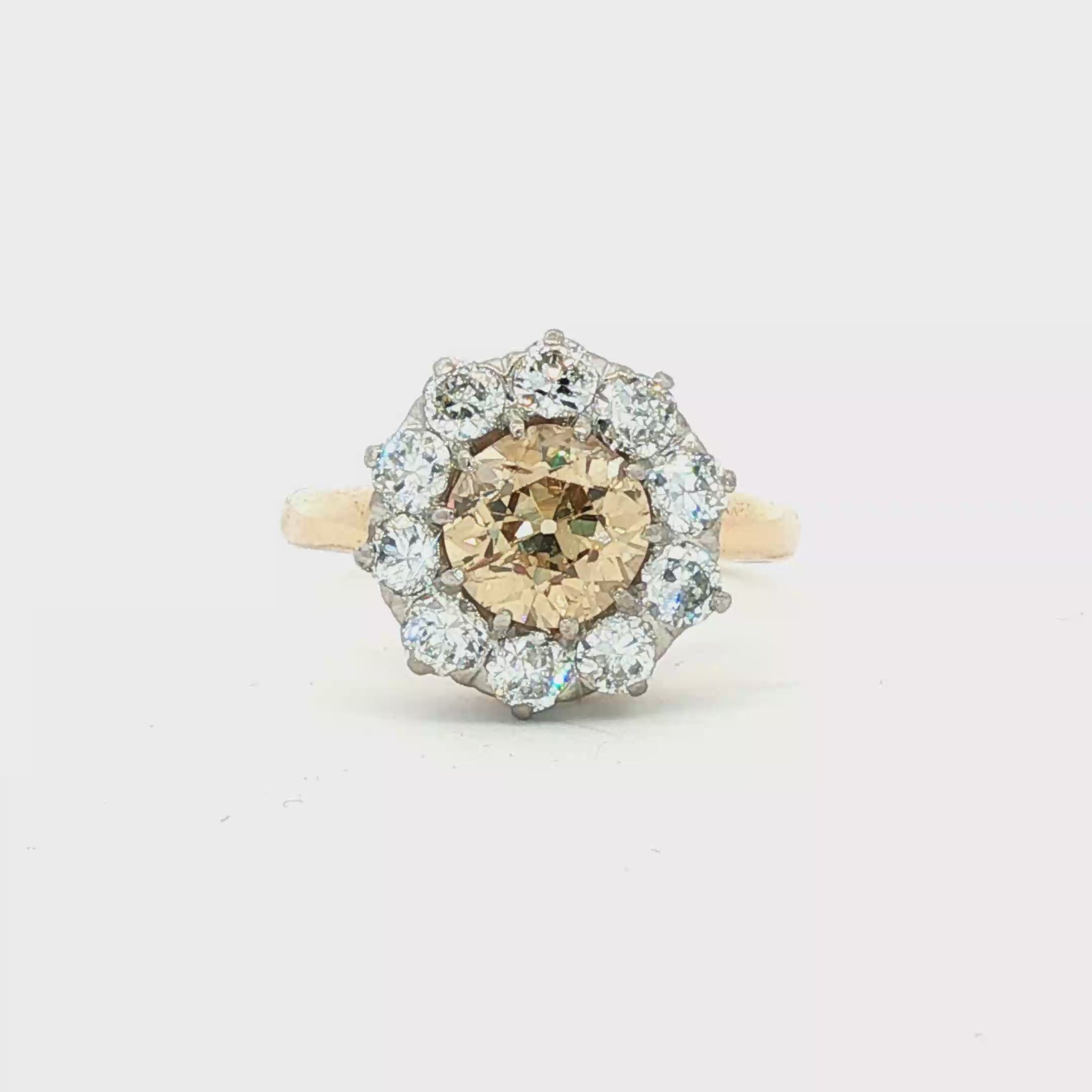 Victorian natural brown and white diamond cluster ring