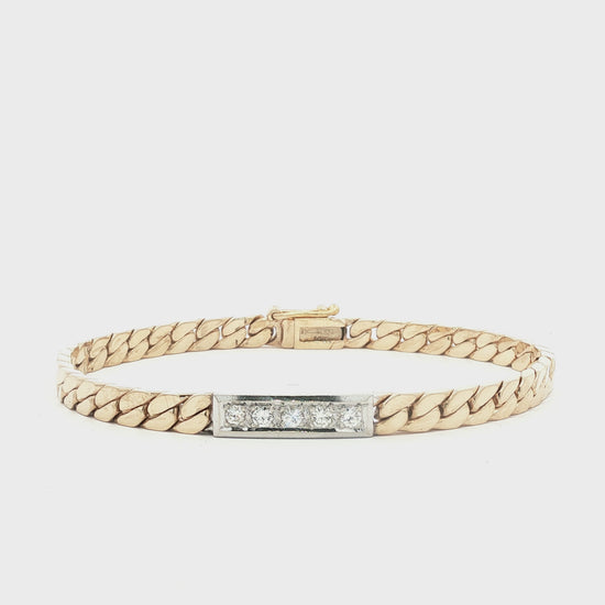 Vintage 14k Two Tone Cuban Link Diamond Bracelet