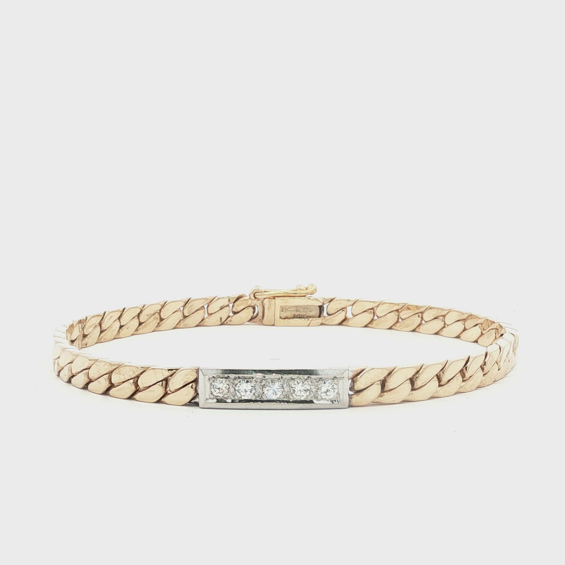 Vintage 14k Two Tone Cuban Link Diamond Bracelet