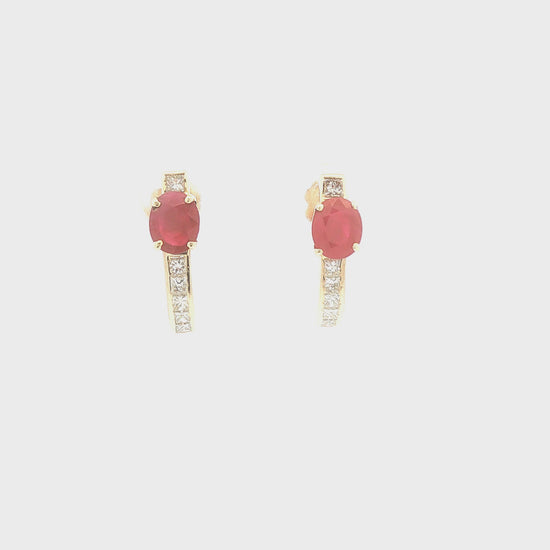 Ruby and Diamond J Shaped Hoops