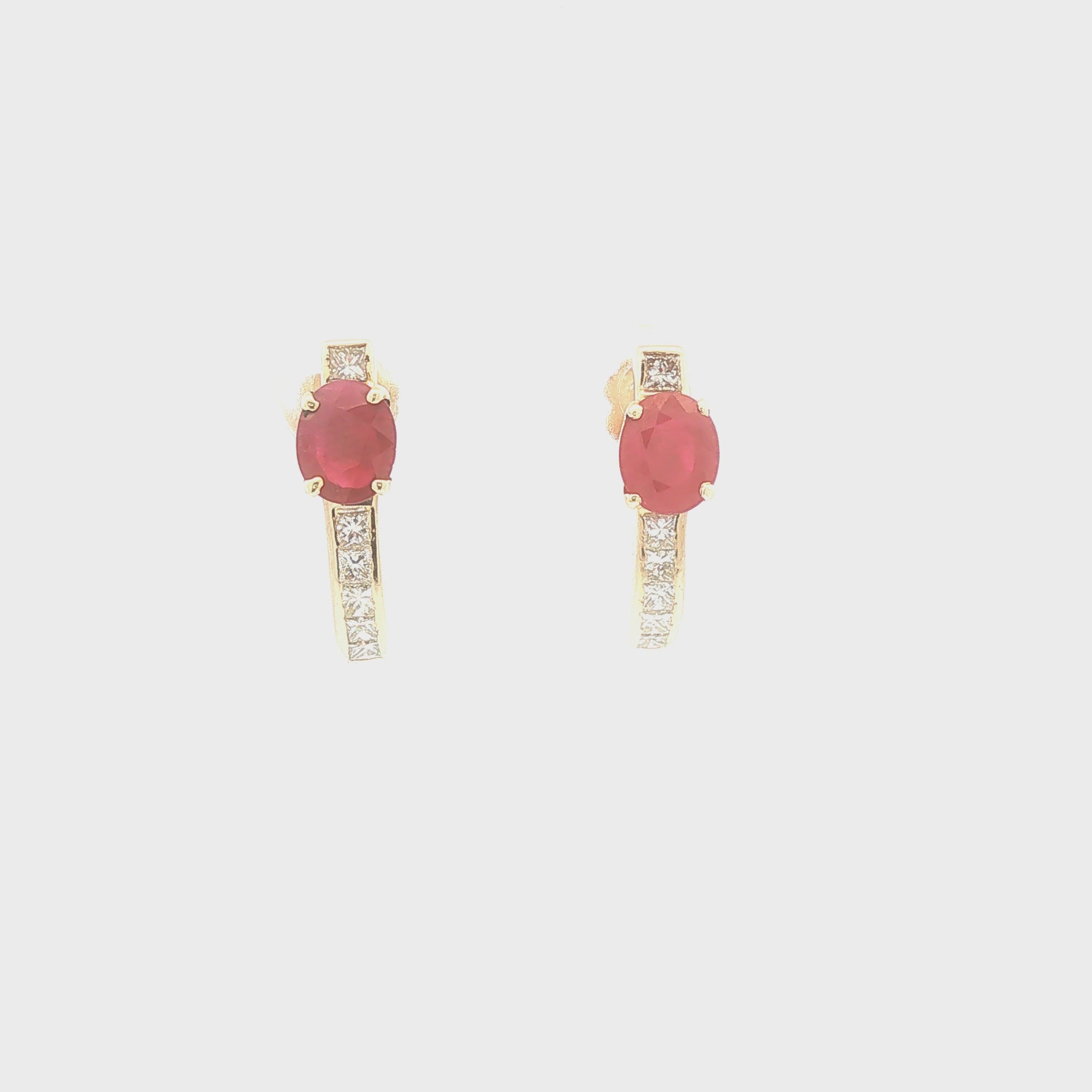 Ruby and Diamond J Shaped Hoops