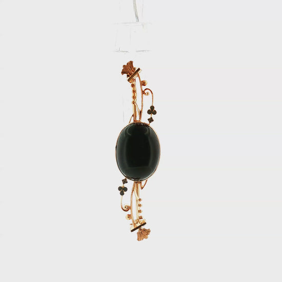 Victorian 14k Rose Gold Almandine Garnet Carbuncle Curved Bar Pin