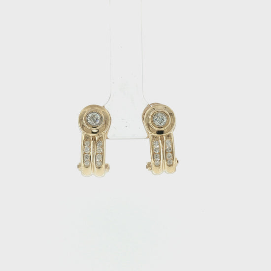 Late 20th-century 14k Yellow Gold Diamond J-hoop Pierced Earrings