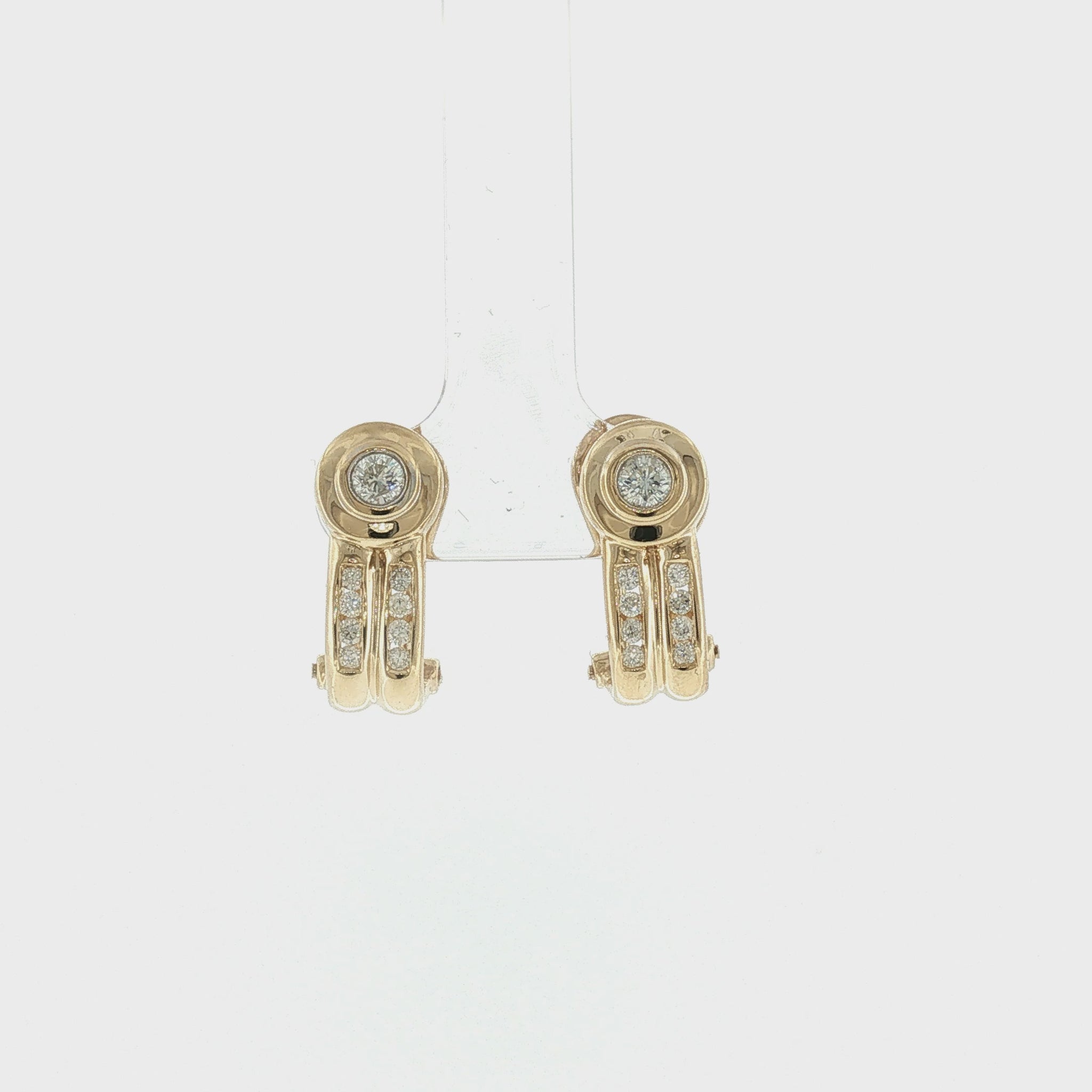 Late 20th-century 14k Yellow Gold Diamond J-hoop Pierced Earrings