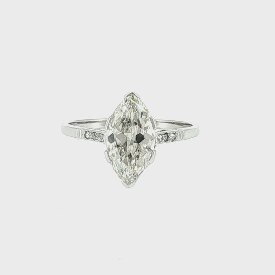 1920's Platinum 1.77ct Marquise Diamond with 6 Rose Cut Side Diamonds