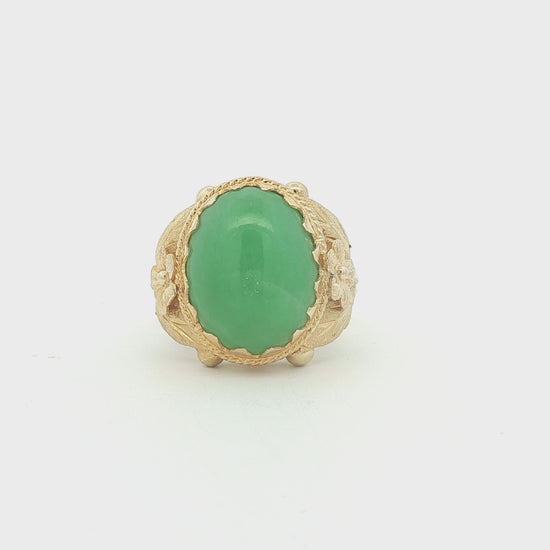 1960's Jadeite 14k yellow gold Floral Design Ring