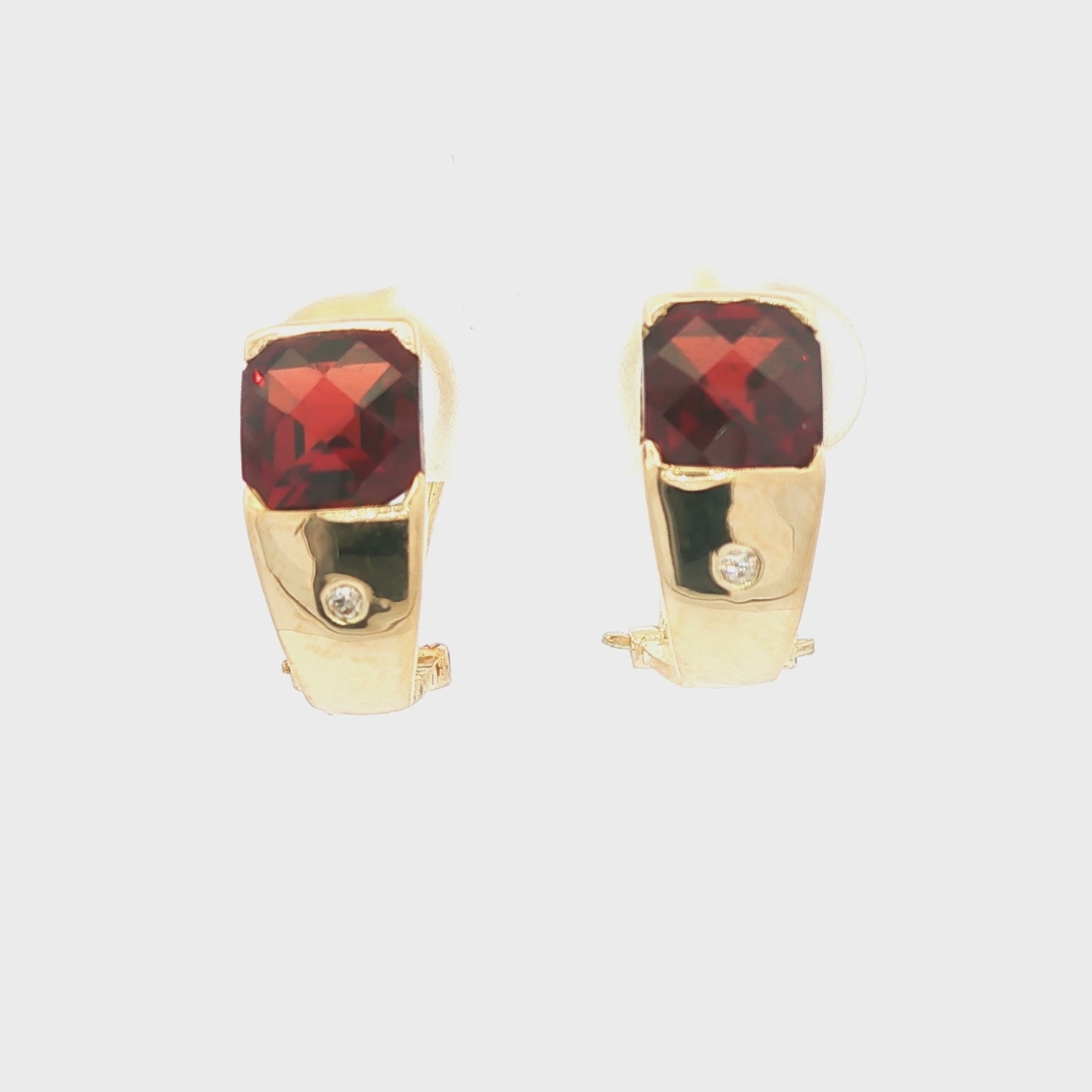 14k yellow gold Cushion Garnet and Diamond Clip-on Earrings
