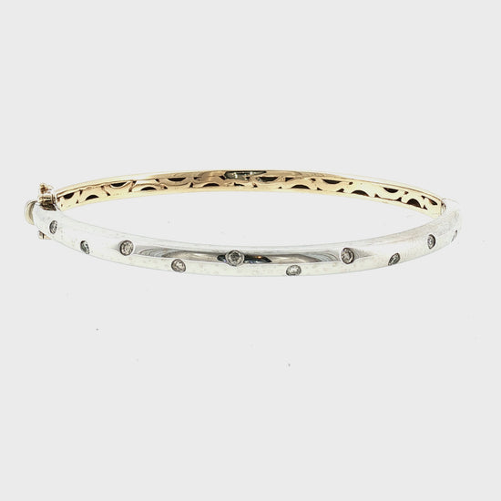 Late 20th Century 14 karat Two Tone Flush Set Diamond Hinged Bracelet