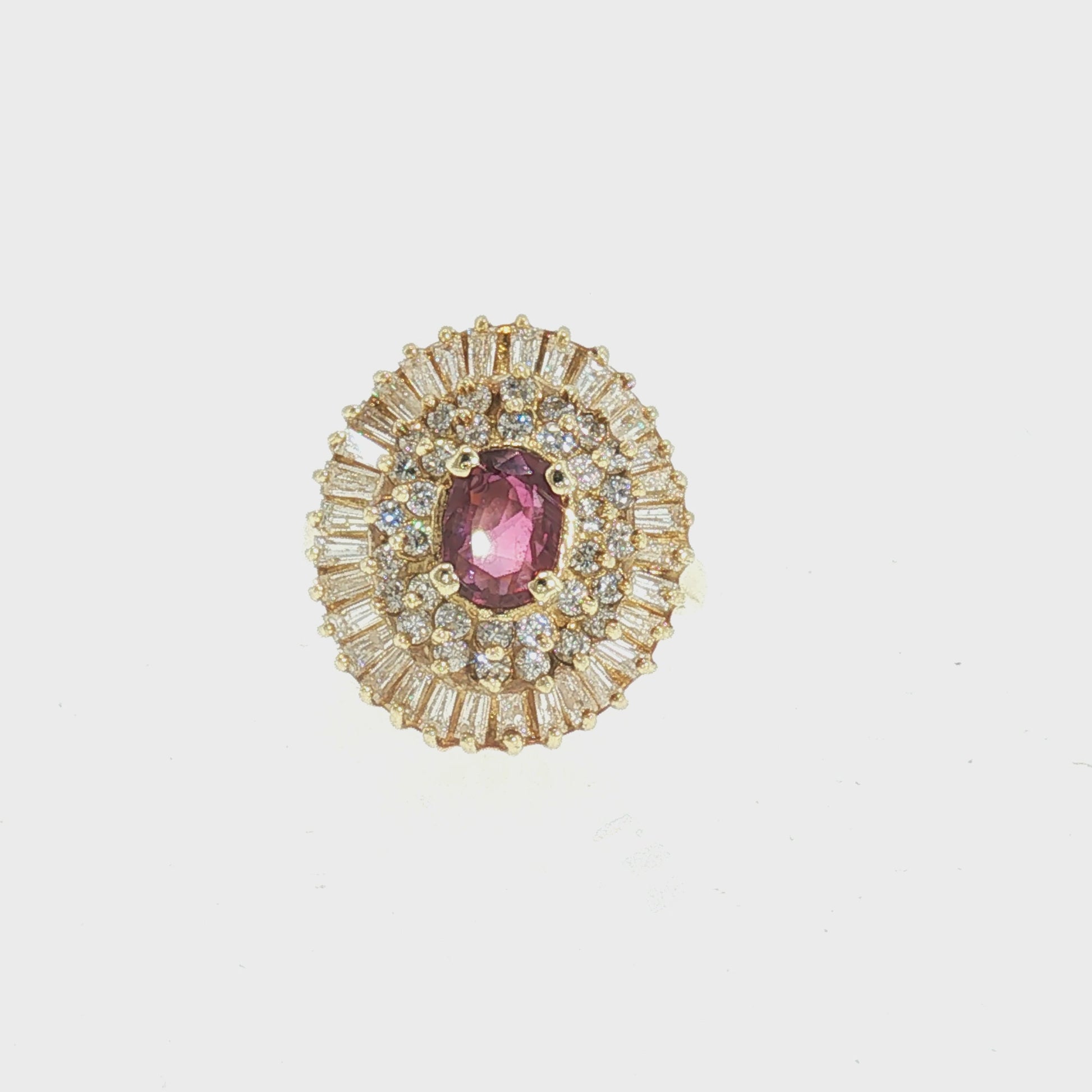 Late 20th-Century 14k Yellow Gold Oval Ruby and Diamond Ballerina Ring