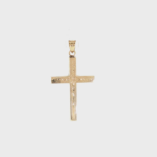 Mid-Century 14k Yellow Gold Engraved Cross