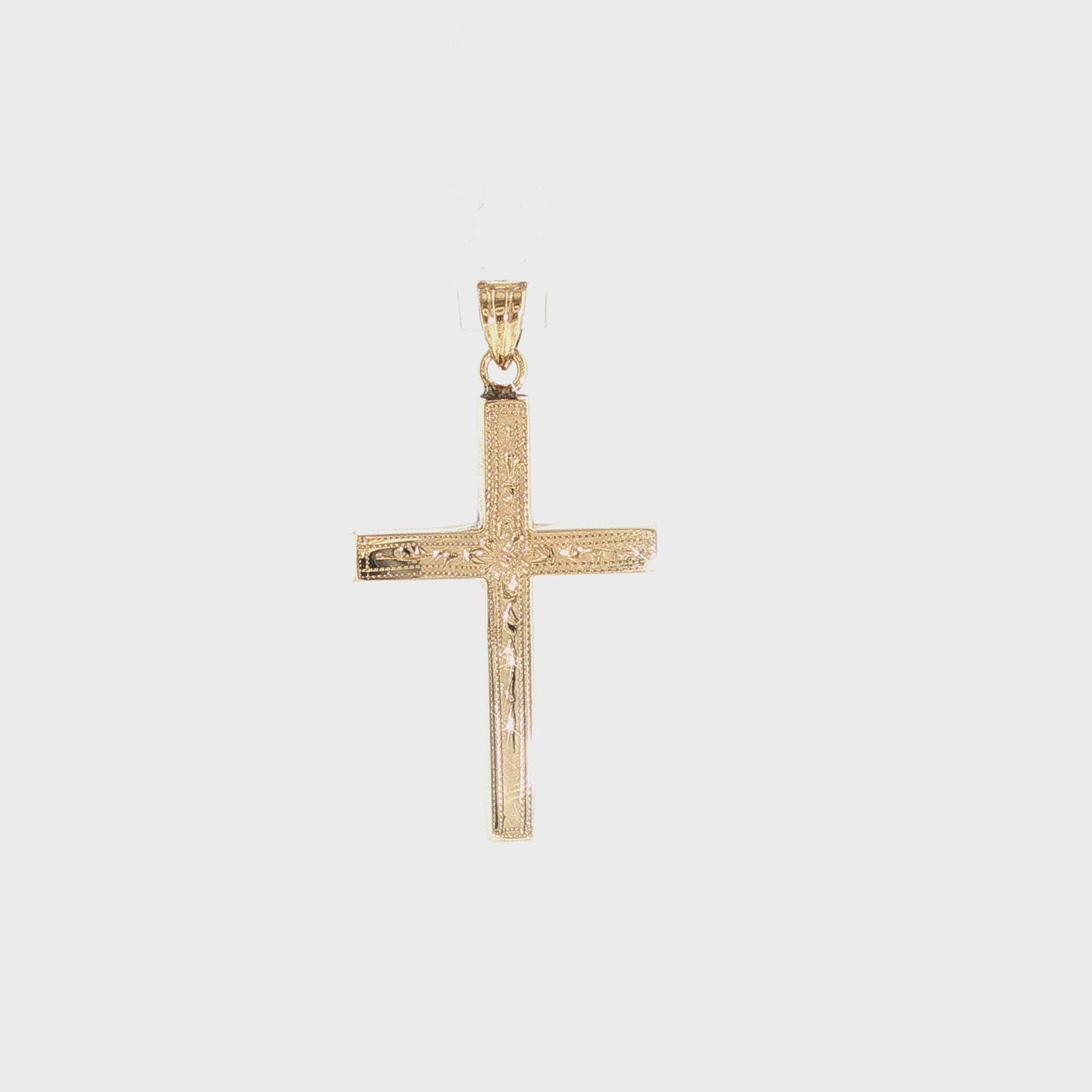 Mid-Century 14k Yellow Gold Engraved Cross