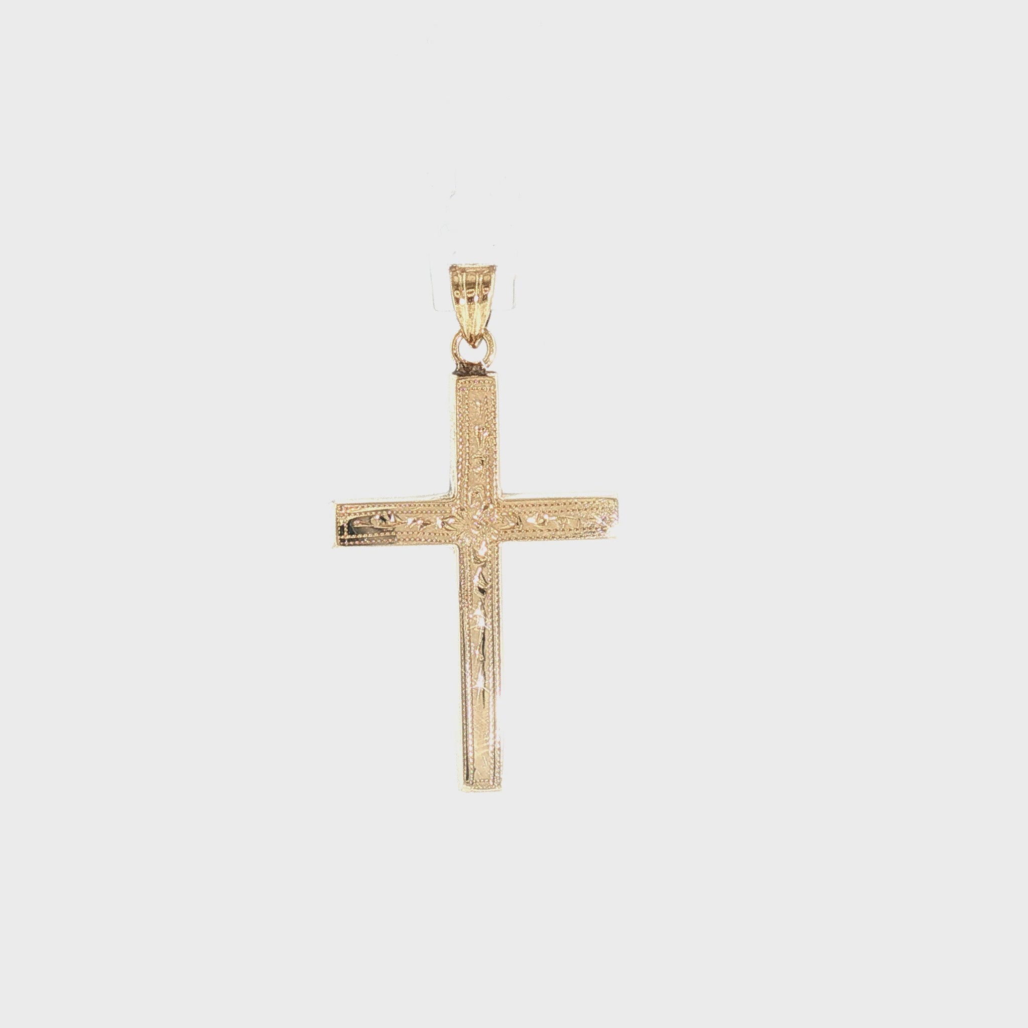 Mid-Century 14k Yellow Gold Engraved Cross