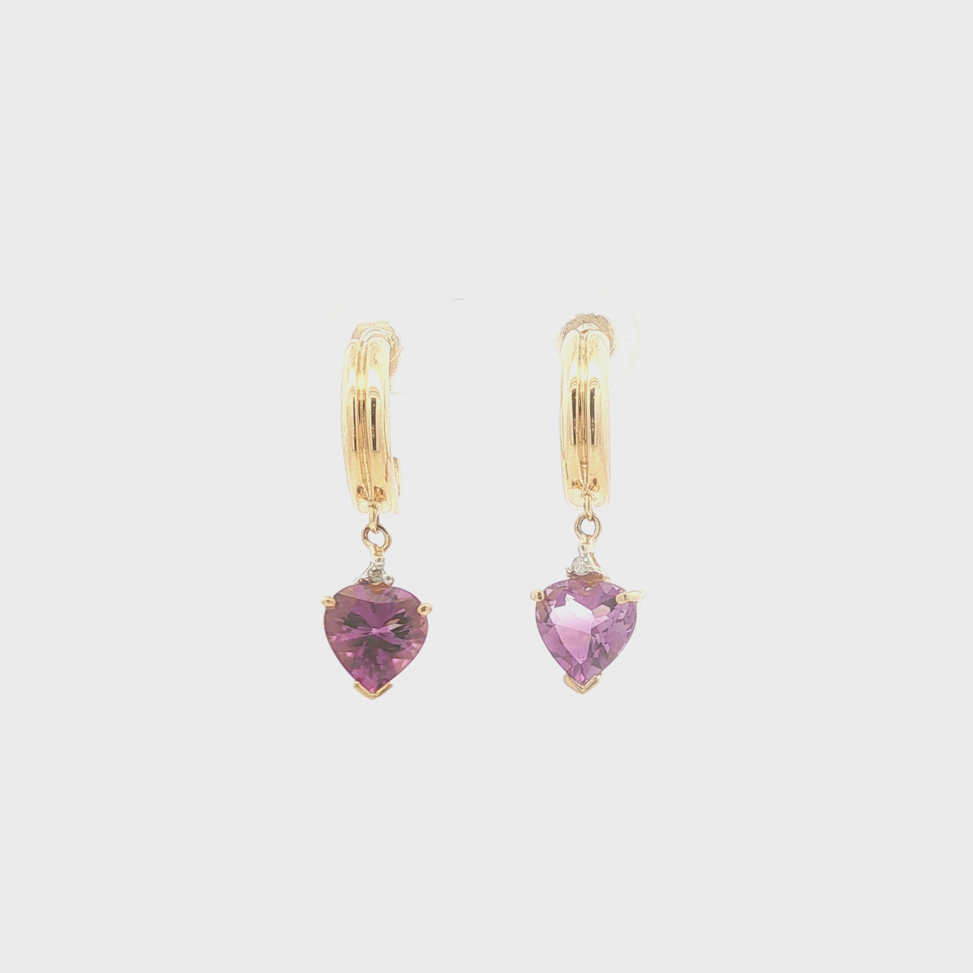 Heart Shaped Amethyst Hoop Drop Earrings