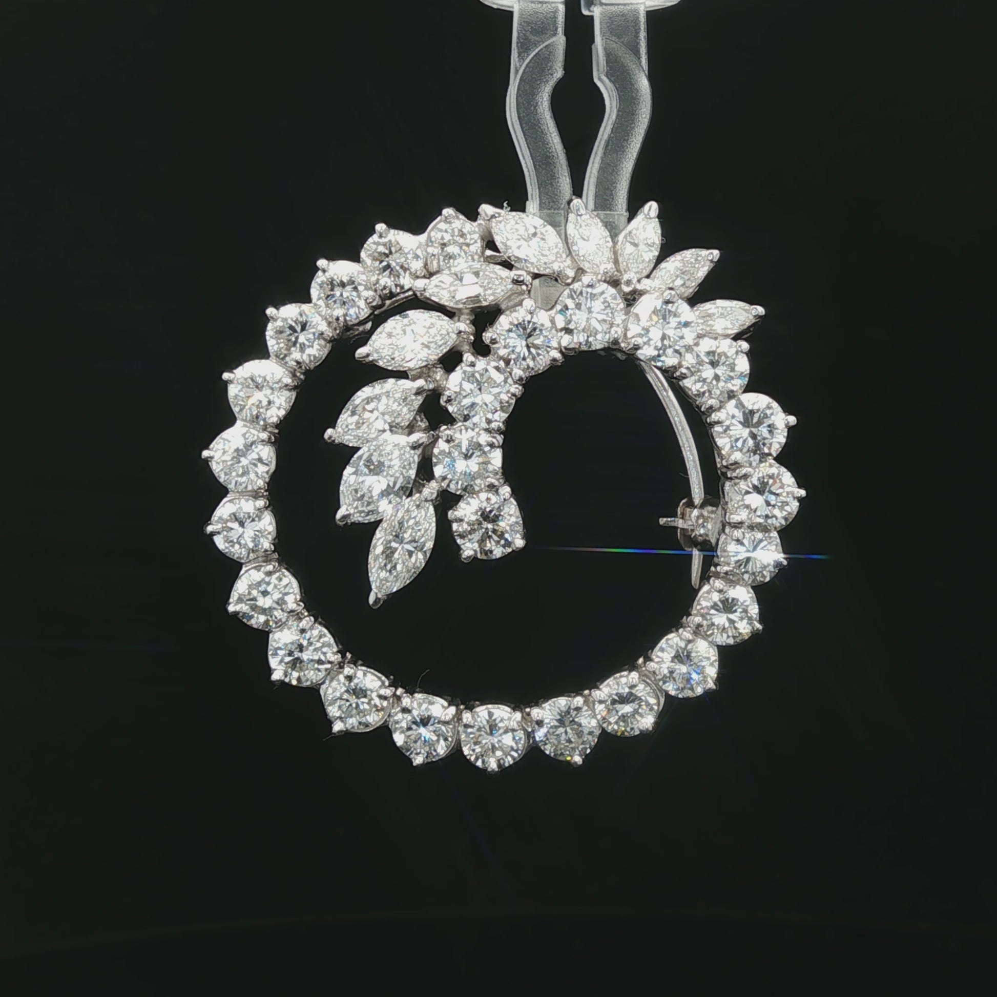 Platinum mid-century natural diamond spray brooch