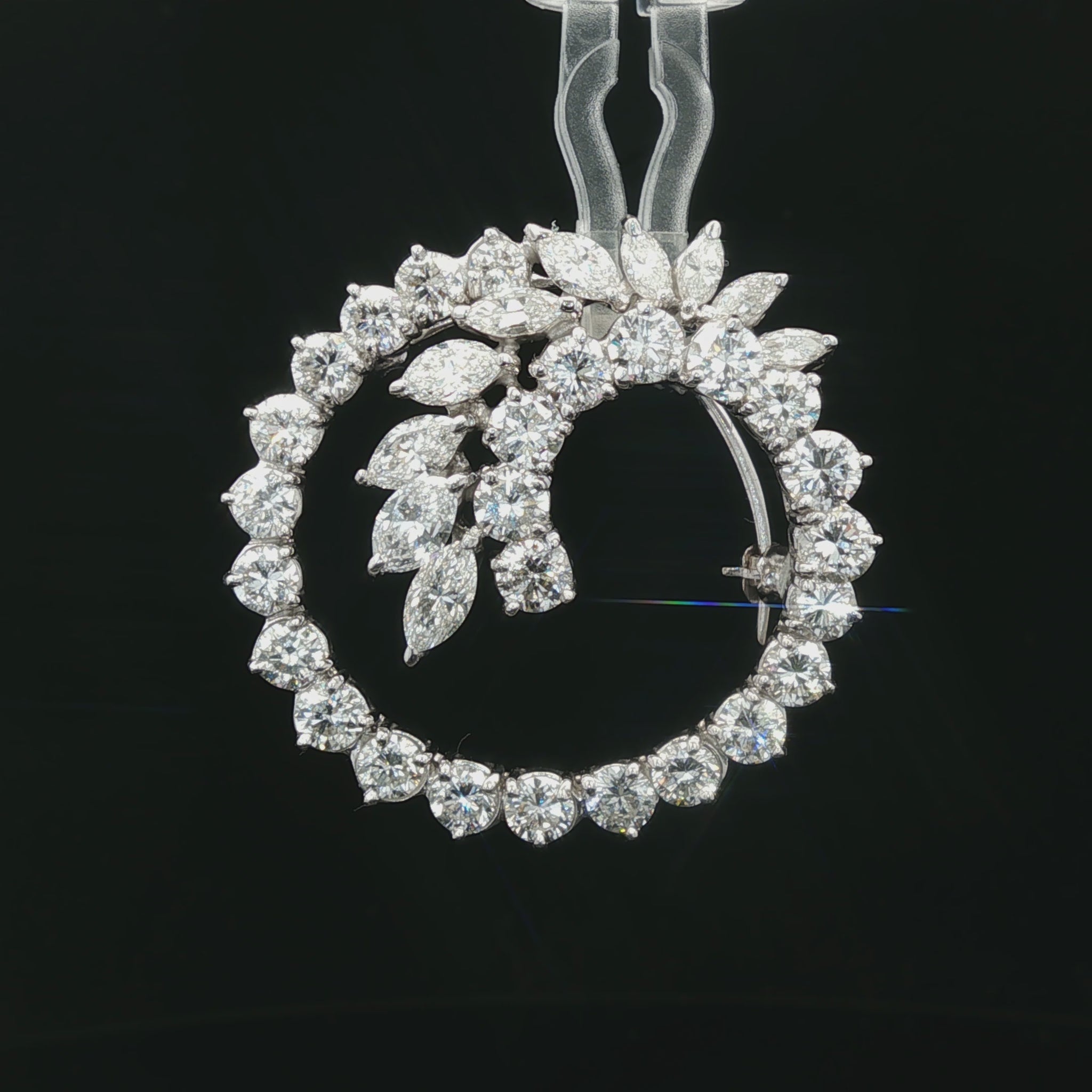 Platinum mid-century natural diamond spray brooch