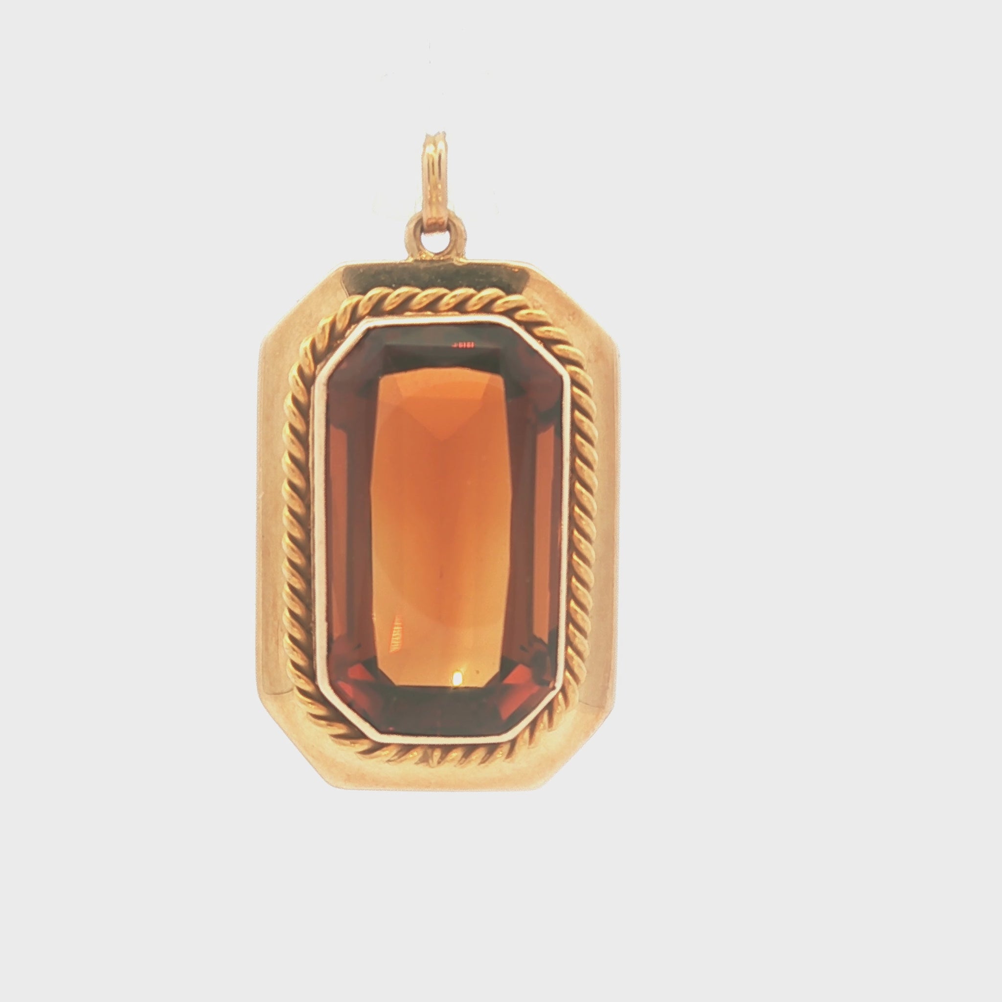 Vintage Emerald Cut Madeira Citrine Bezel Set Pendant