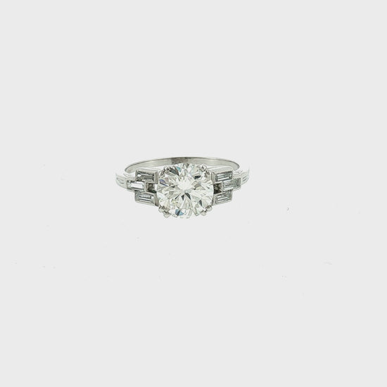 Art Deco Platinum 2.03 Carat Natural Diamond with Straight Baguette Accents