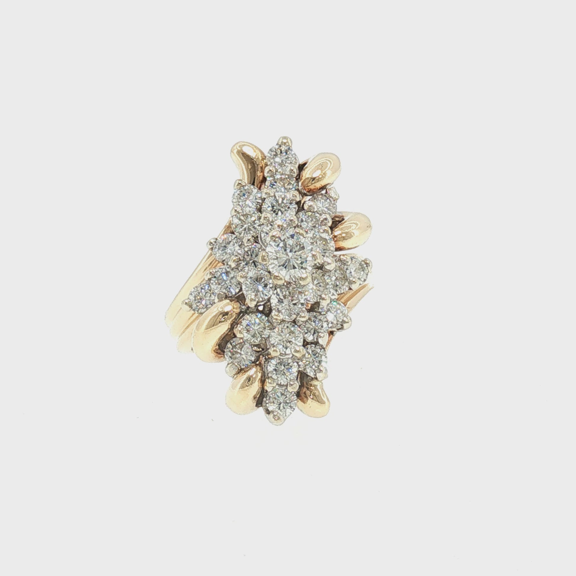 Late 20th Century 14k Two Tone Natural Diamond Waterfall Ring