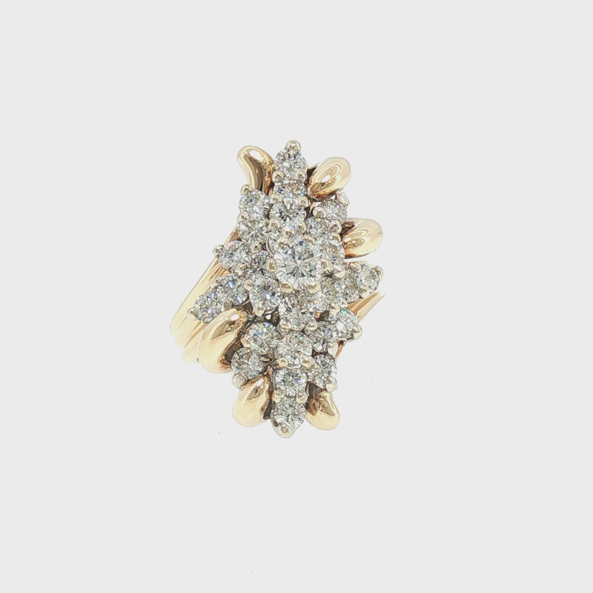 Late 20th Century 14k Two Tone Natural Diamond Waterfall Ring