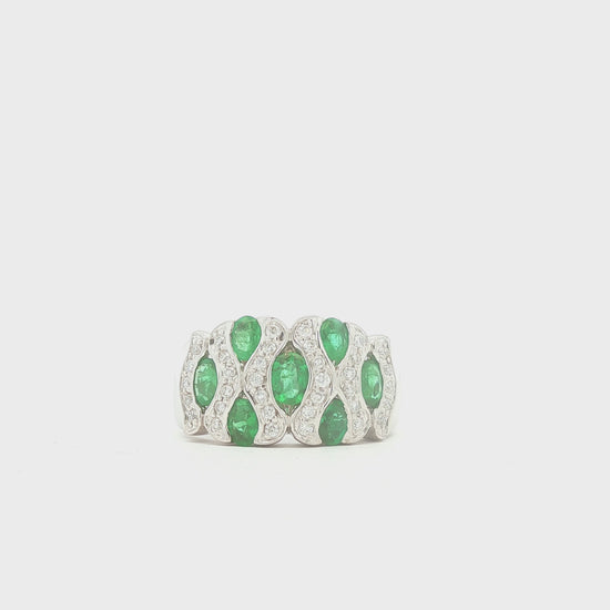Emerald and Diamond Curved Design Band