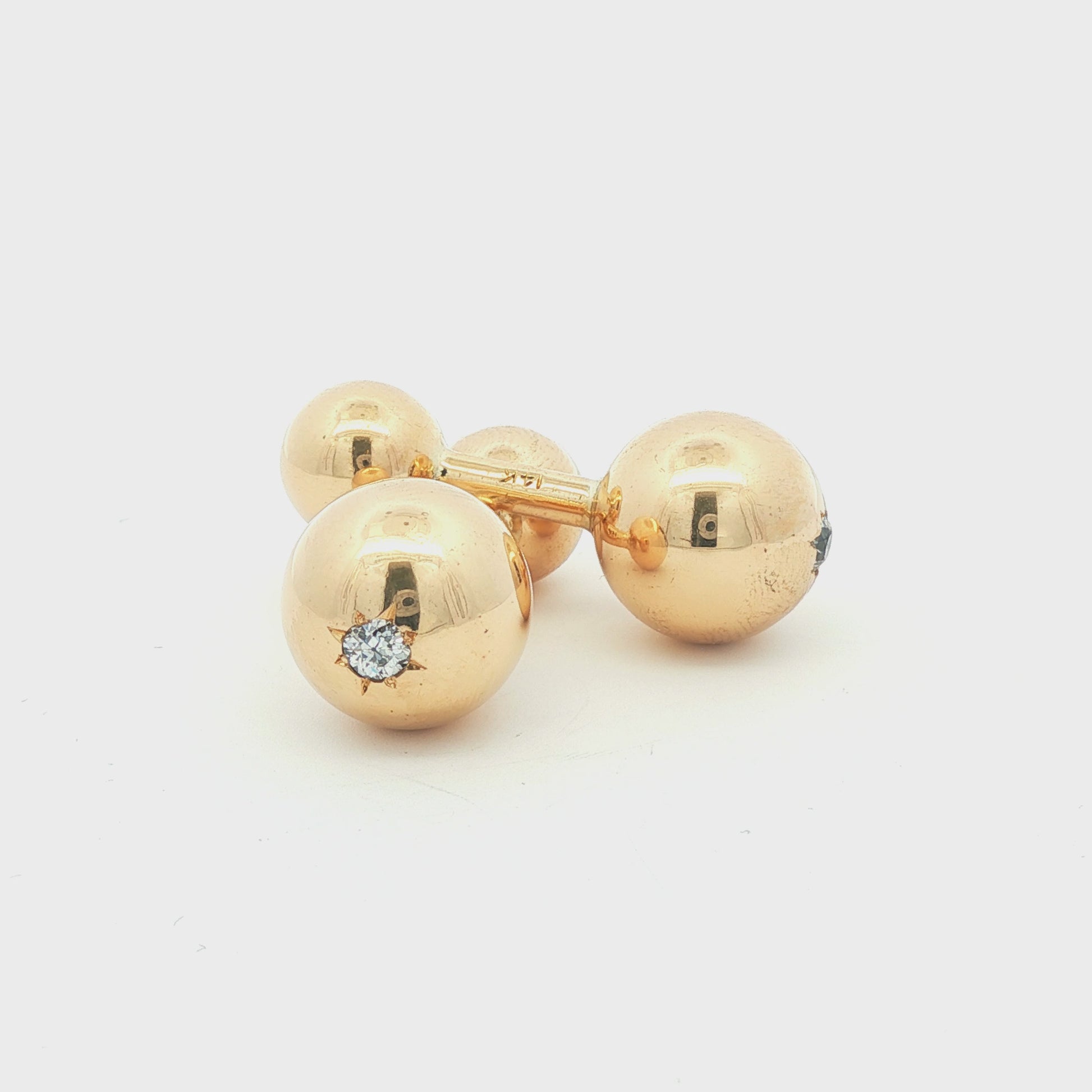 14k yellow gold vintage dumb bell style diamond cufflinks