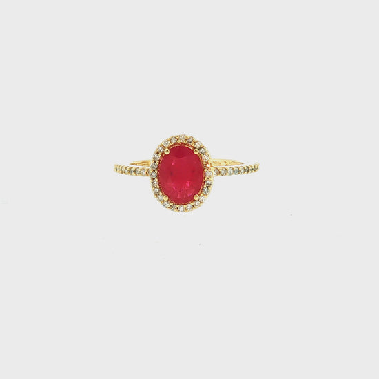 Late 20th-Century 14k Yellow Gold Synthetic Ruby and Diamond Ring