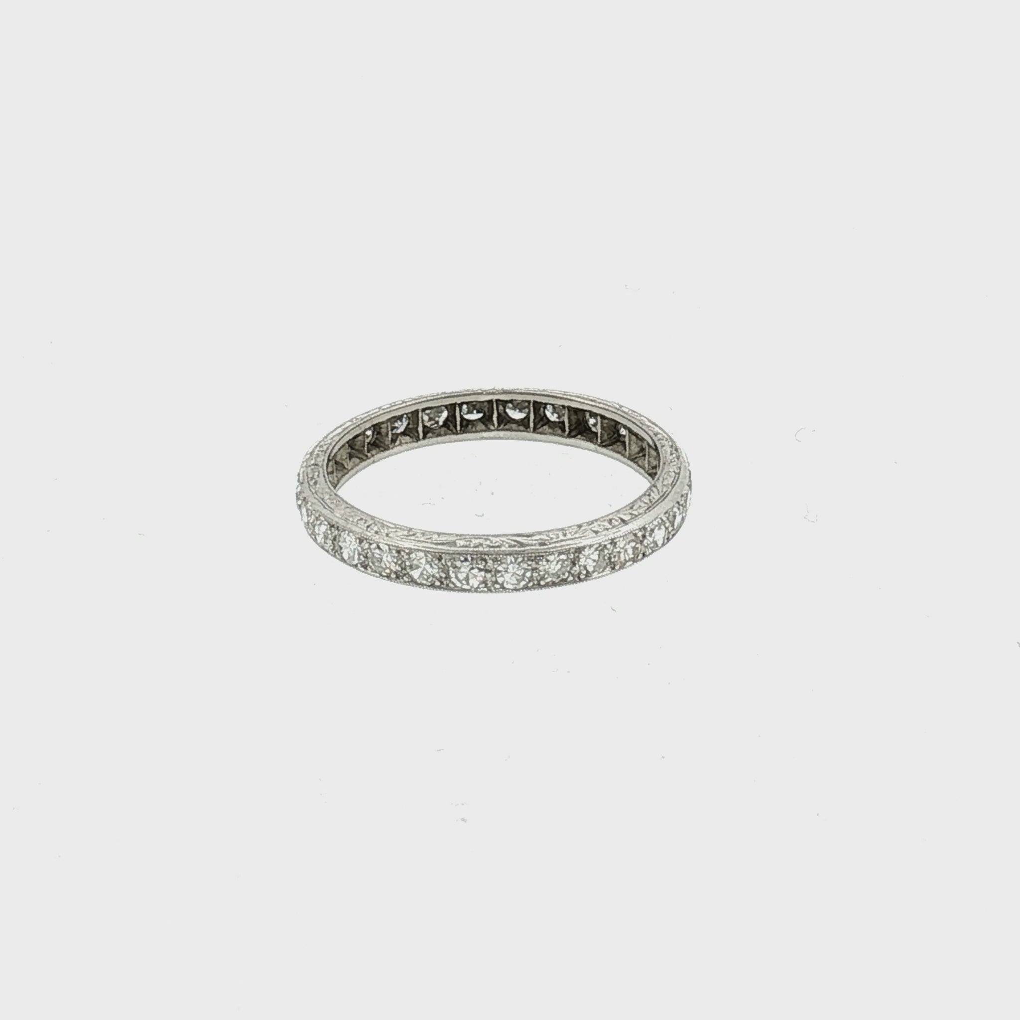 1920's Platinum 28 Single Cut Diamond Bead Set Eternity Ring