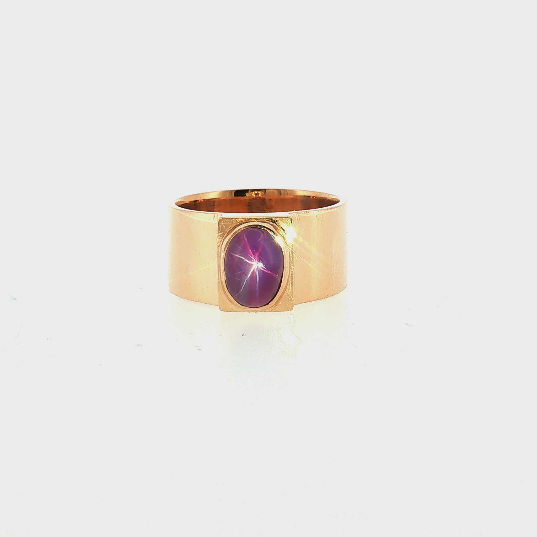 Mid-Century 14 Karat Rose Gold Natural Star Ruby Band Style Ring