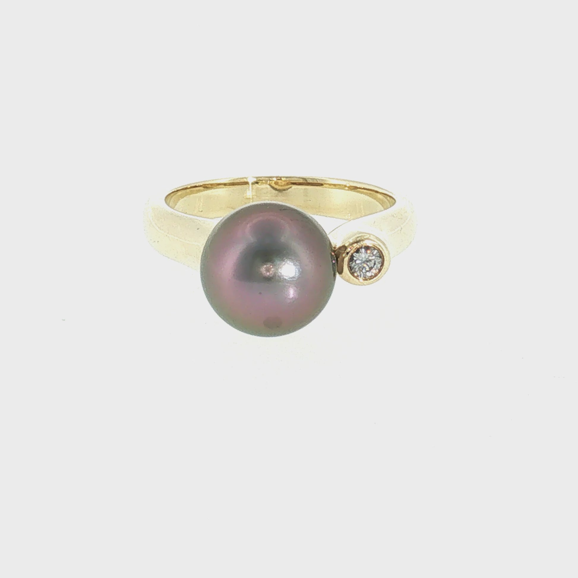 Late 20th Century 9.6mm Tahitian Cultured Pearl and Diamond Ring
