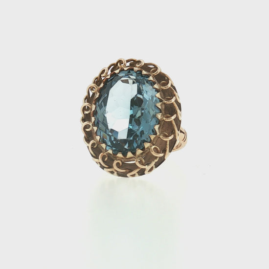 1960s 12 Karat Yellow Gold Synthetic Blue Spinel Wire Work Ring